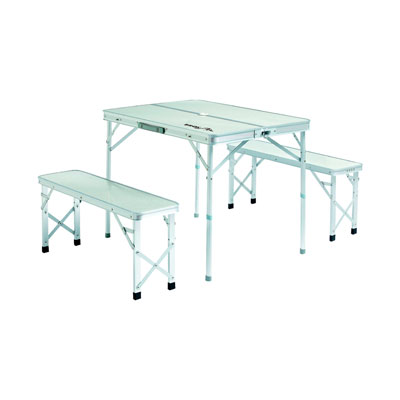 Mesa Pleglable De Aluminio Con Dos Bancos + Valija